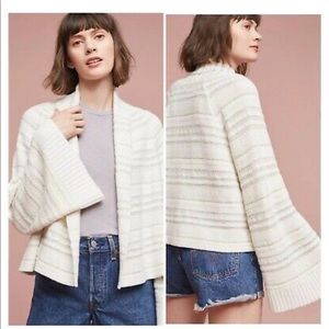 Anthropologie cream and tan striped open sweater